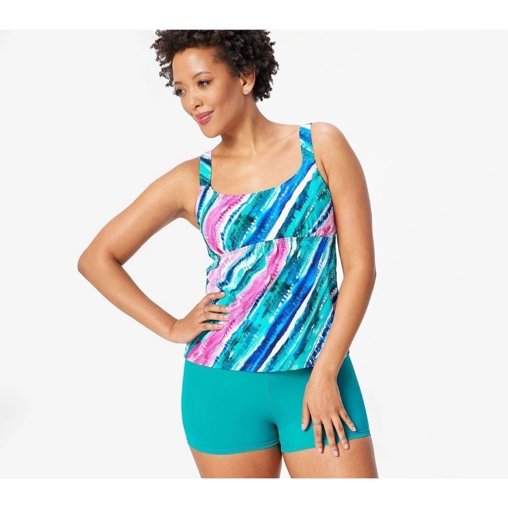 NEW Kim Gravel x Swimsuits For All Scoop Neck Tankini Set w/ Bike Shorts Sz 16